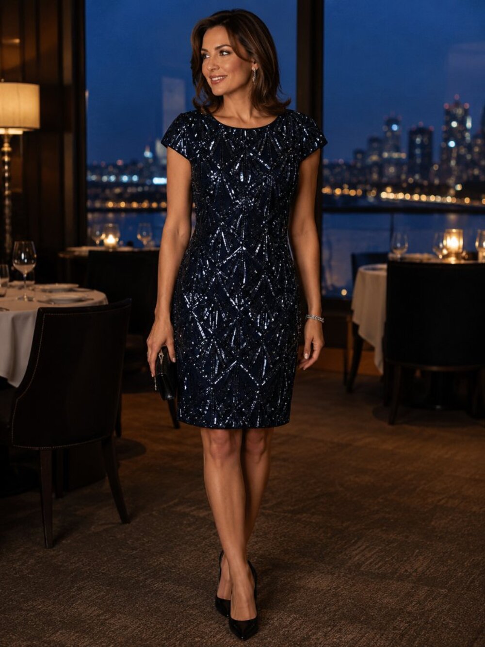 NWT Lyman by frank lyman dress velvet sequined navy blue